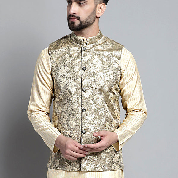 Jompers Men's Woven Design Nehru Jacket - Beige - Distacart