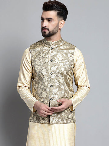 Jompers Men's Woven Design Nehru Jacket - Beige - Distacart