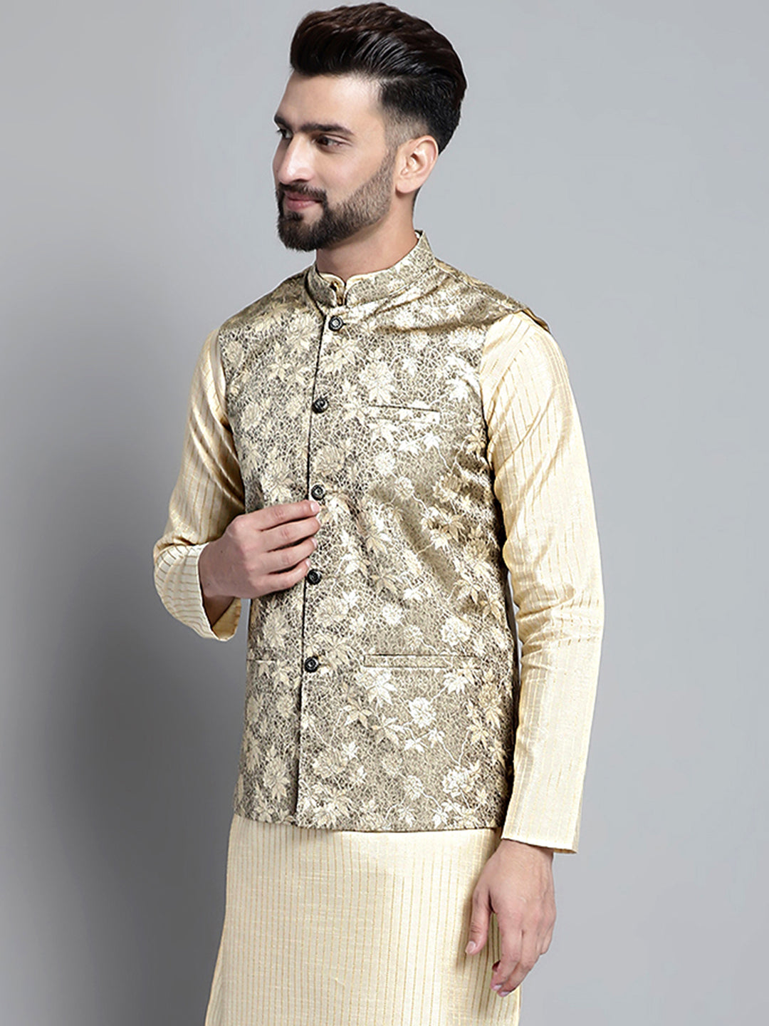 Jompers Men's Woven Design Nehru Jacket - Beige - Distacart