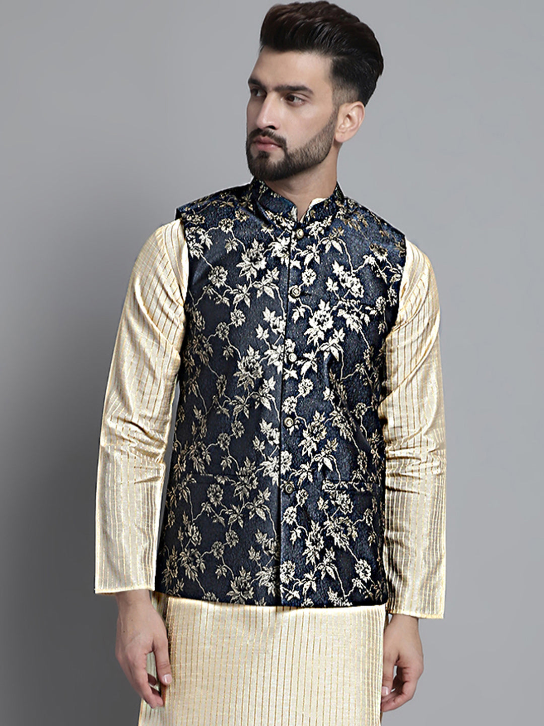 Jompers Men's Woven Design Nehru Jacket - Grey - Distacart