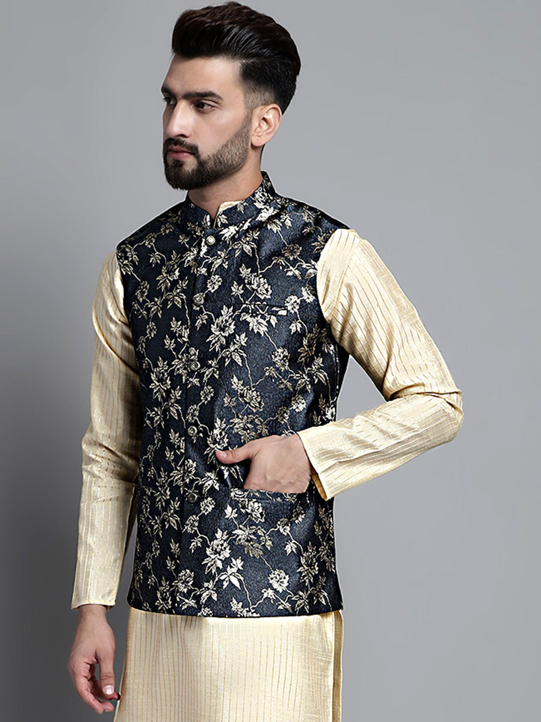 Jompers Men's Woven Design Nehru Jacket - Grey - Distacart