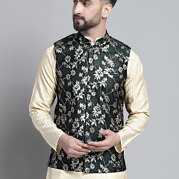 Jompers Men's Woven Design Nehru Jacket - Olive - Distacart