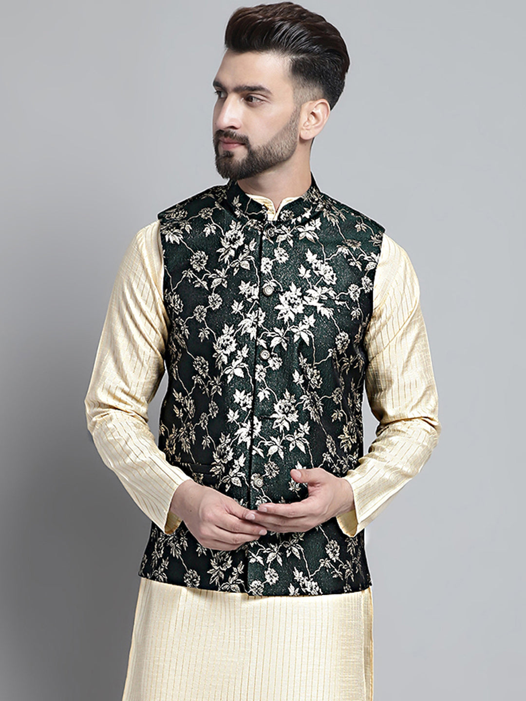 Jompers Men's Woven Design Nehru Jacket - Olive - Distacart