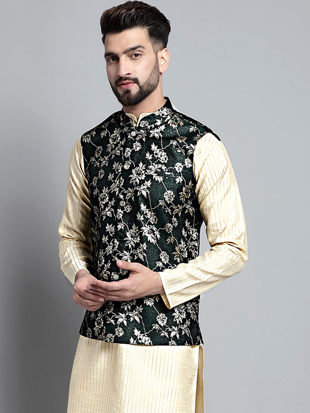Jompers Men's Woven Design Nehru Jacket - Olive - Distacart