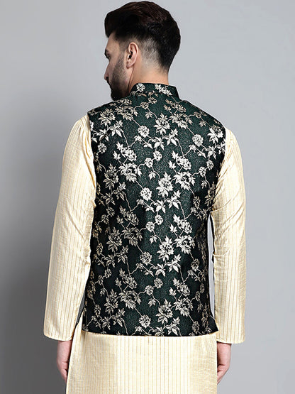 Jompers Men's Woven Design Nehru Jacket - Olive - Distacart