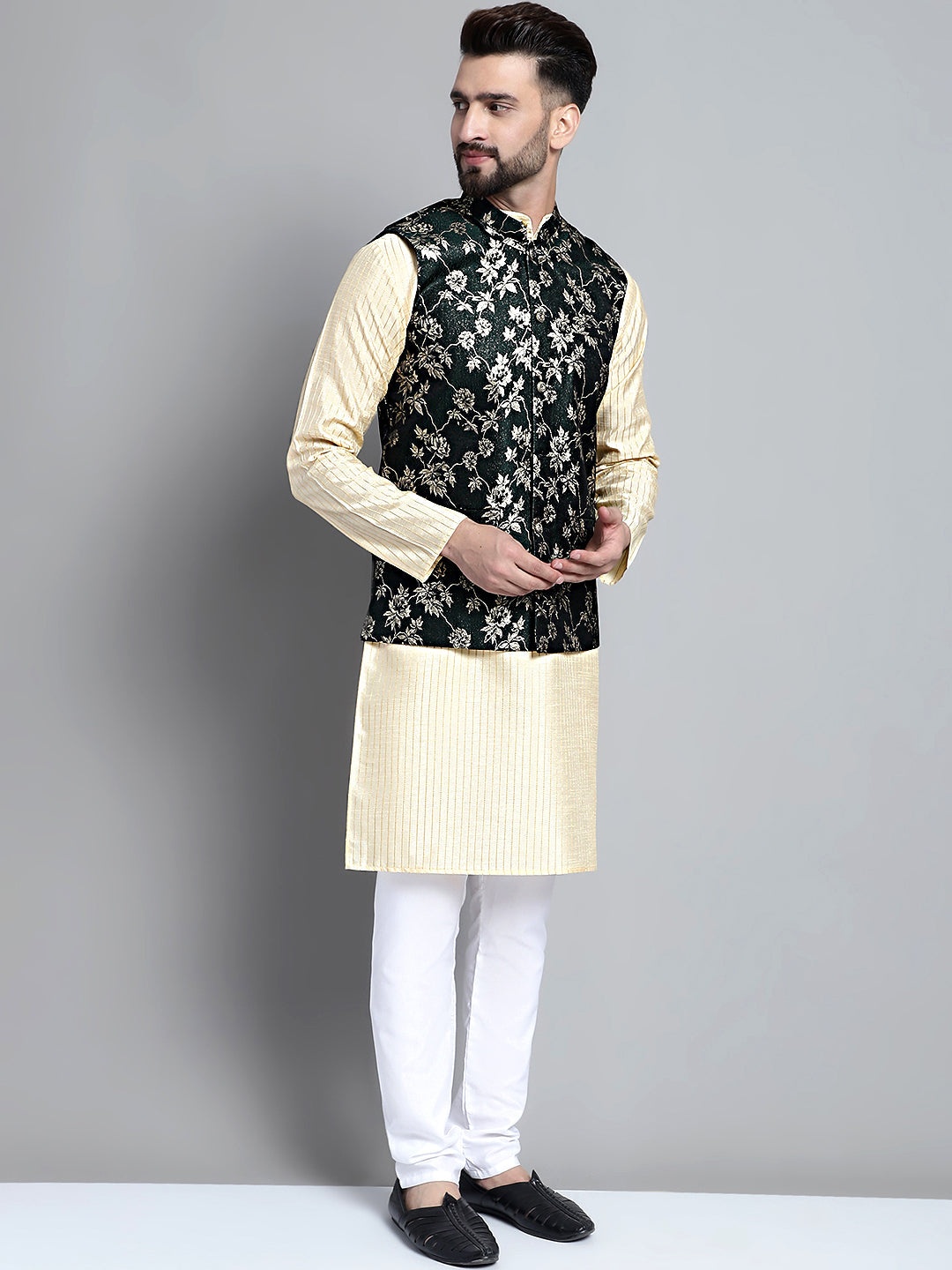 Jompers Men's Woven Design Nehru Jacket - Olive - Distacart