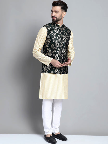 Jompers Men's Woven Design Nehru Jacket - Olive - Distacart