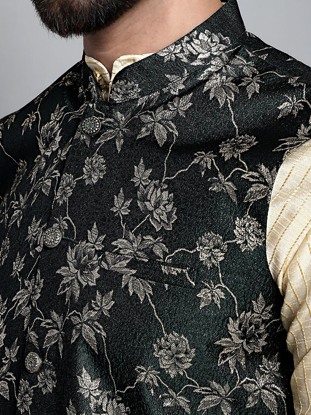 Jompers Men's Woven Design Nehru Jacket - Olive - Distacart