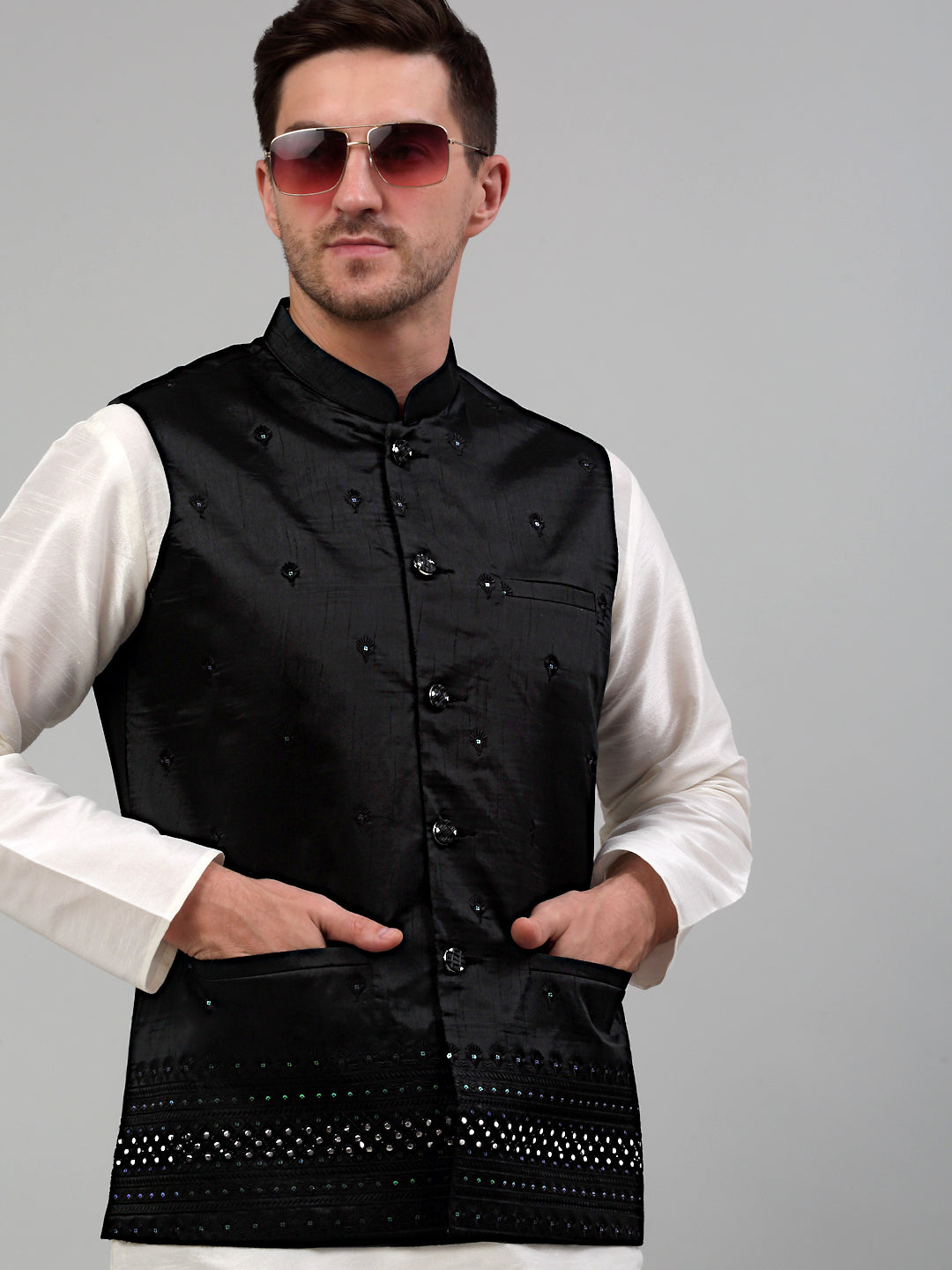 Jompers Men's Embroidered Nehru Jacket - Black - Distacart