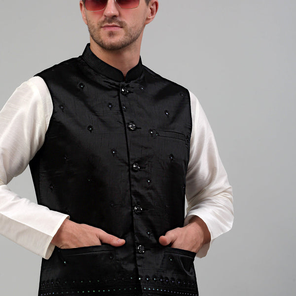 Jompers Men's Embroidered Nehru Jacket - Black - Distacart