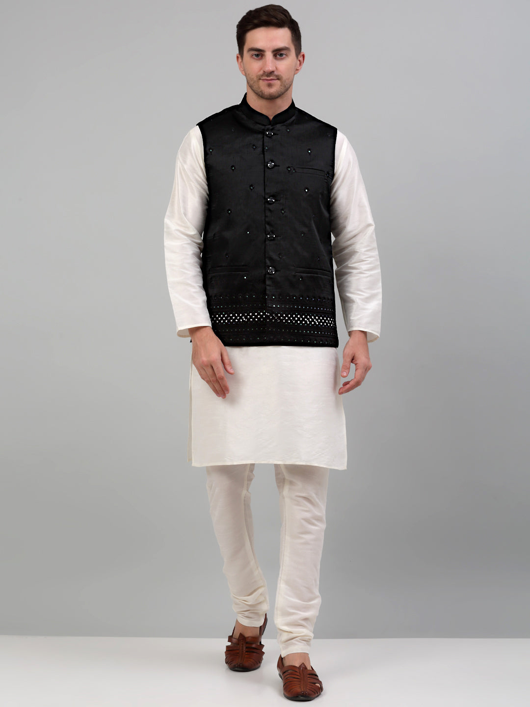 Jompers Men's Embroidered Nehru Jacket - Black - Distacart