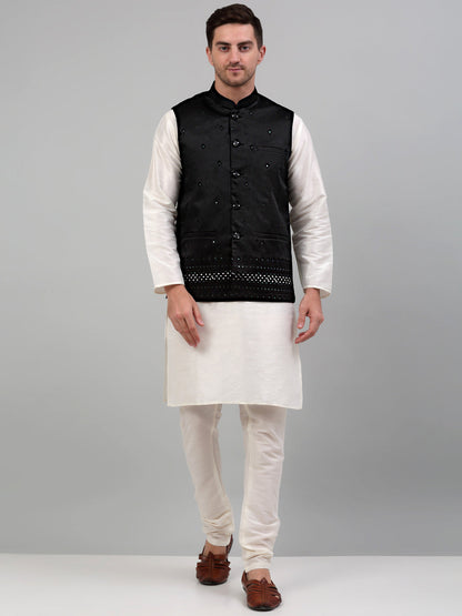 Jompers Men's Embroidered Nehru Jacket - Black - Distacart