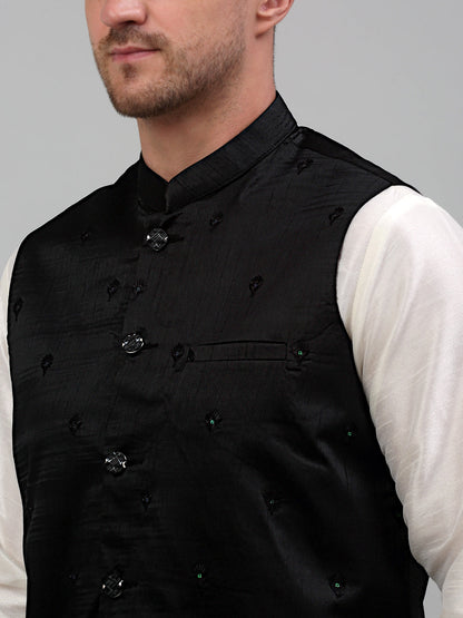 Jompers Men's Embroidered Nehru Jacket - Black - Distacart