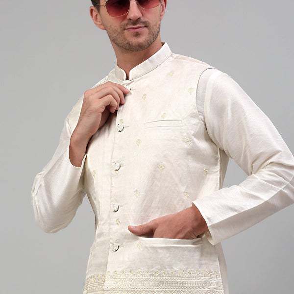 Jompers Men's Embroidered Nehru Jacket - White - Distacart