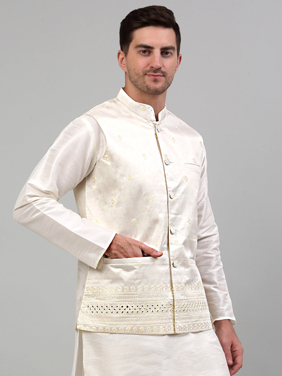 Jompers Men's Embroidered Nehru Jacket - White - Distacart