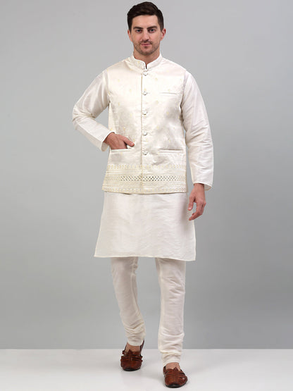 Jompers Men's Embroidered Nehru Jacket - White - Distacart