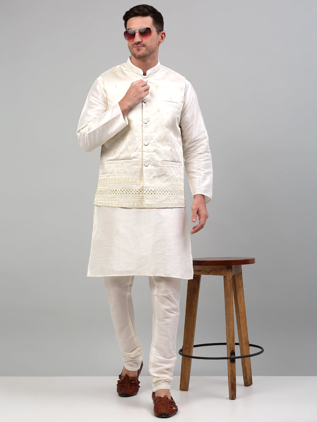 Jompers Men's Embroidered Nehru Jacket - White - Distacart