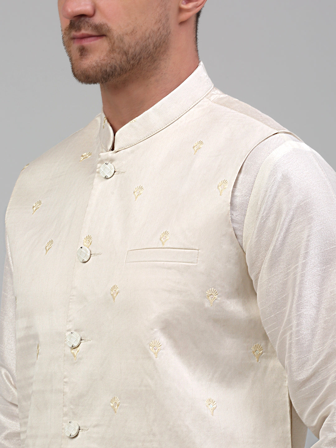 Jompers Men's Embroidered Nehru Jacket - White - Distacart