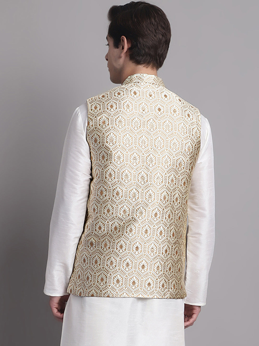 Jompers Men's Cream Woven Design Nehru Jacket - Distacart