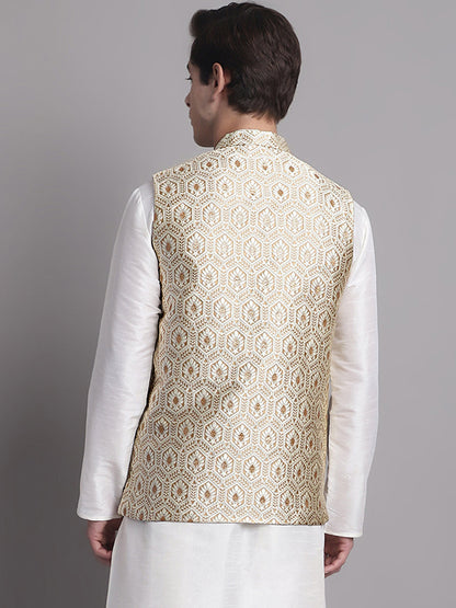 Jompers Men's Cream Woven Design Nehru Jacket - Distacart