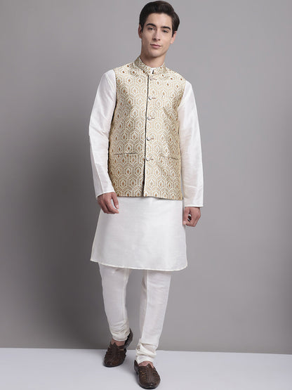 Jompers Men's Cream Woven Design Nehru Jacket - Distacart