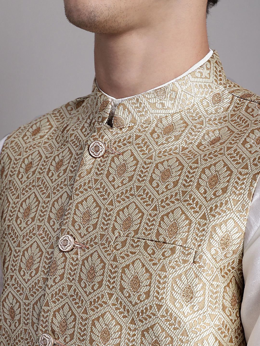 Jompers Men's Cream Woven Design Nehru Jacket - Distacart