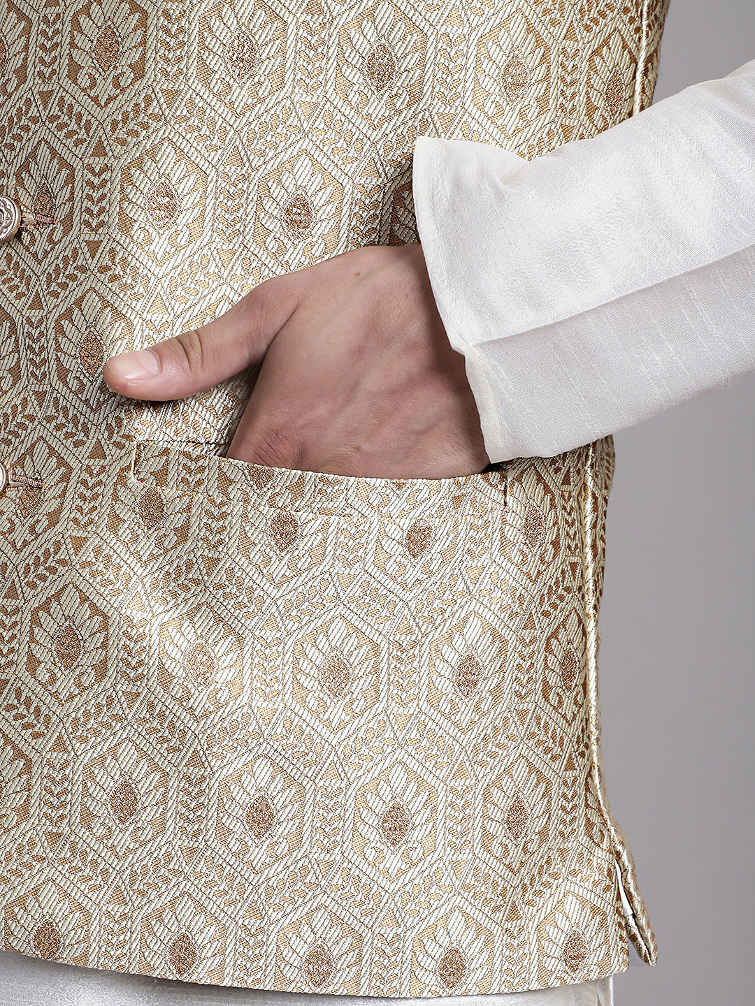Jompers Men's Cream Woven Design Nehru Jacket - Distacart