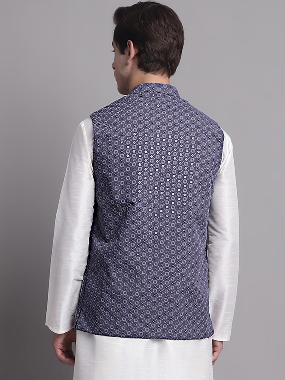 Jompers Men's Grey Sequins and Embroidered Nehru Jacket - Distacart