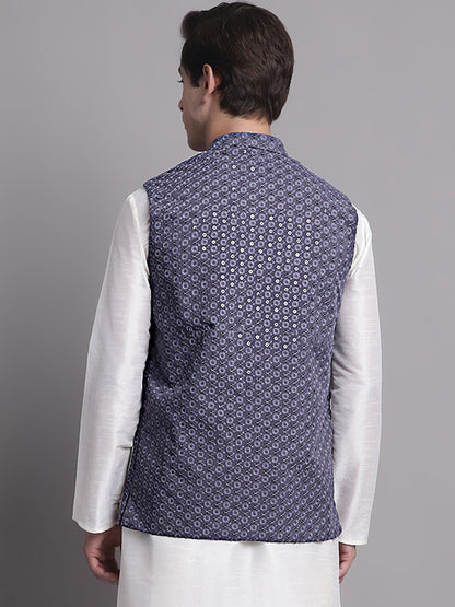 Jompers Men's Grey Sequins and Embroidered Nehru Jacket - Distacart