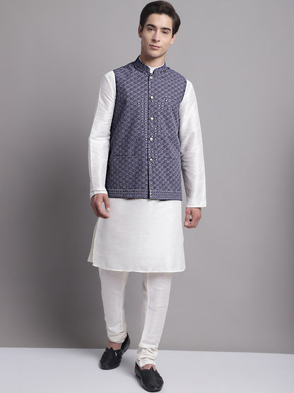 Jompers Men's Grey Sequins and Embroidered Nehru Jacket - Distacart
