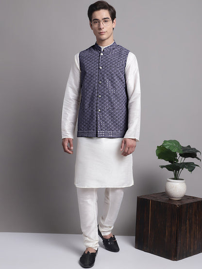 Jompers Men's Grey Sequins and Embroidered Nehru Jacket - Distacart