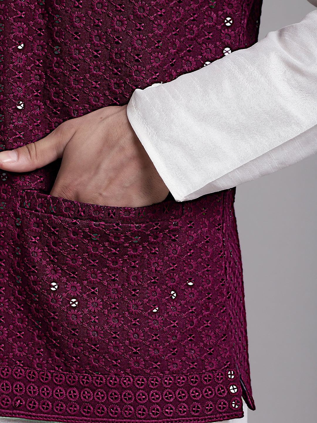 Jompers Men's Purple Sequins and Embroidered Nehru Jacket - Distacart