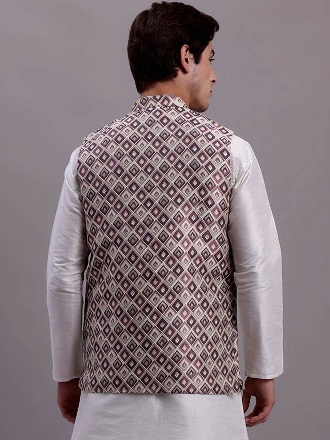 Jompers Men's Purple Woven Design Nehru Jacket With Solid Kurta Pyjama - Distacart