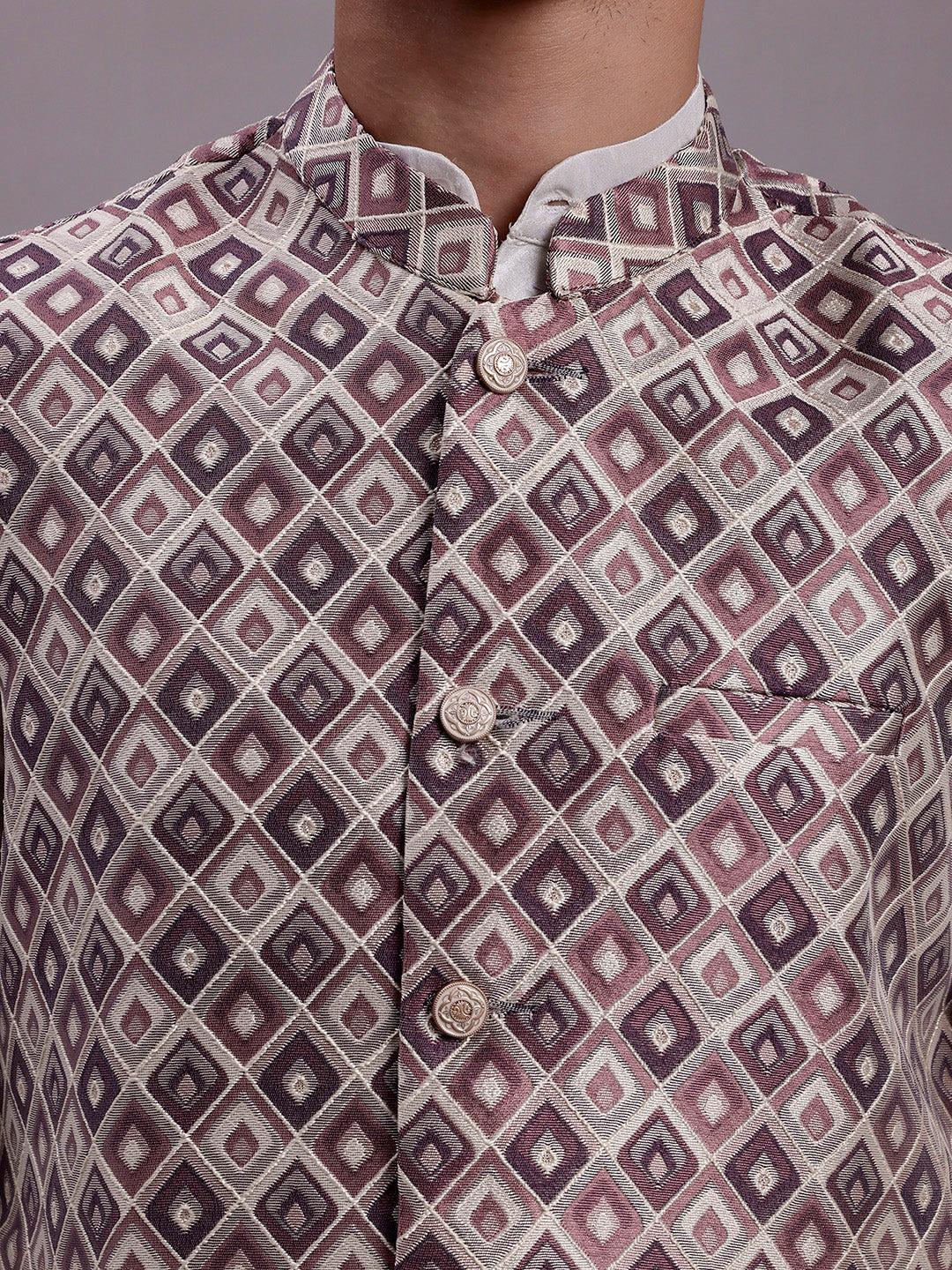 Jompers Men's Purple Woven Design Nehru Jacket With Solid Kurta Pyjama - Distacart