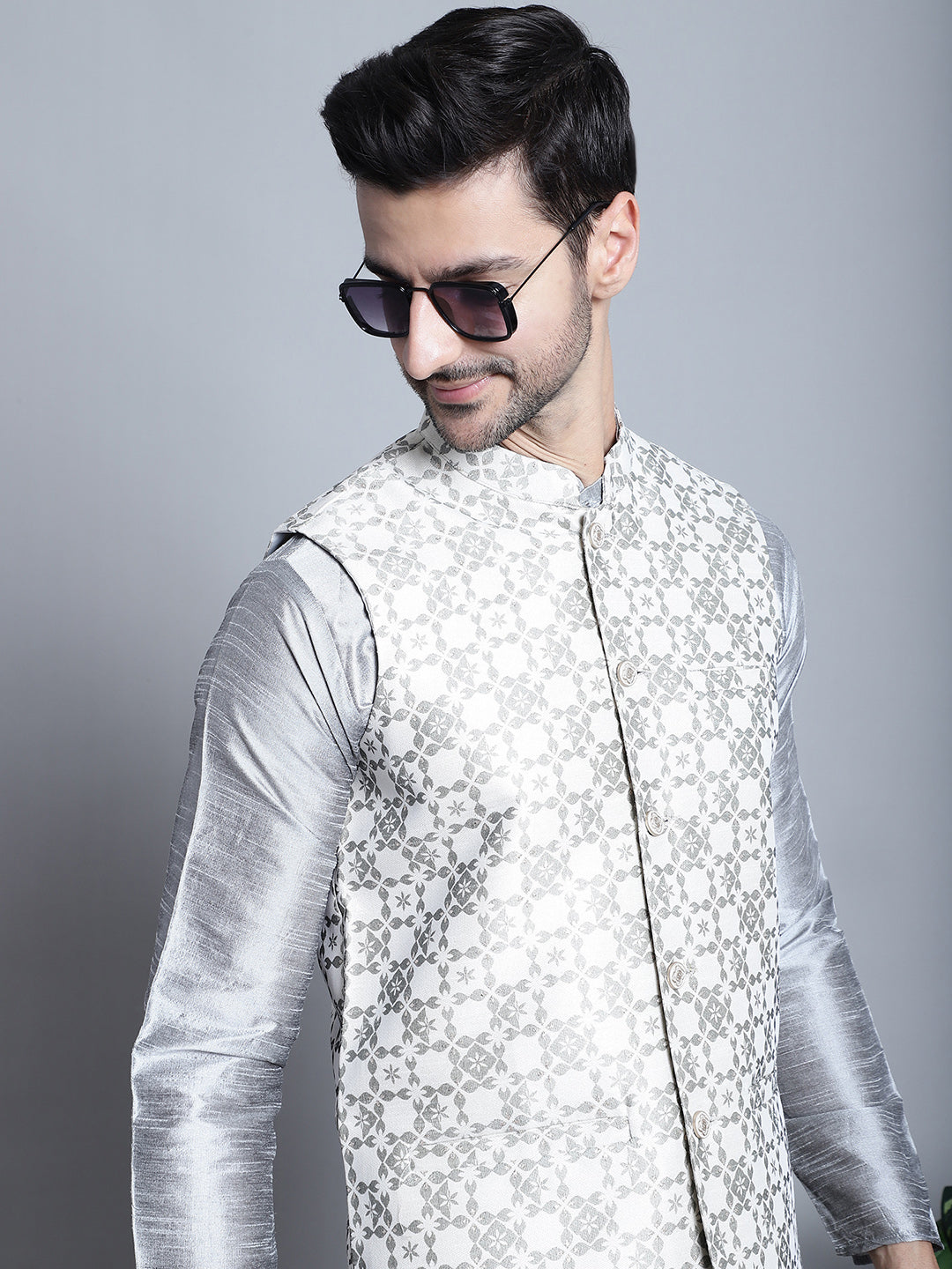 Jompers Men's Woven Design Nehru Jacket - Cream - Distacart