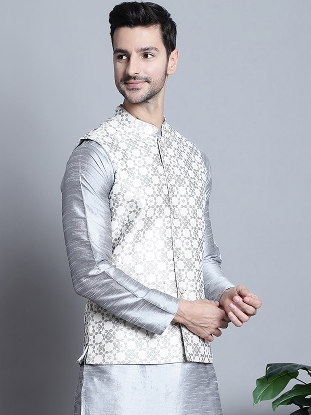 Jompers Men's Woven Design Nehru Jacket - Cream - Distacart