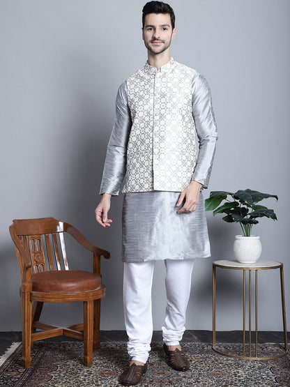Jompers Men's Woven Design Nehru Jacket - Cream - Distacart