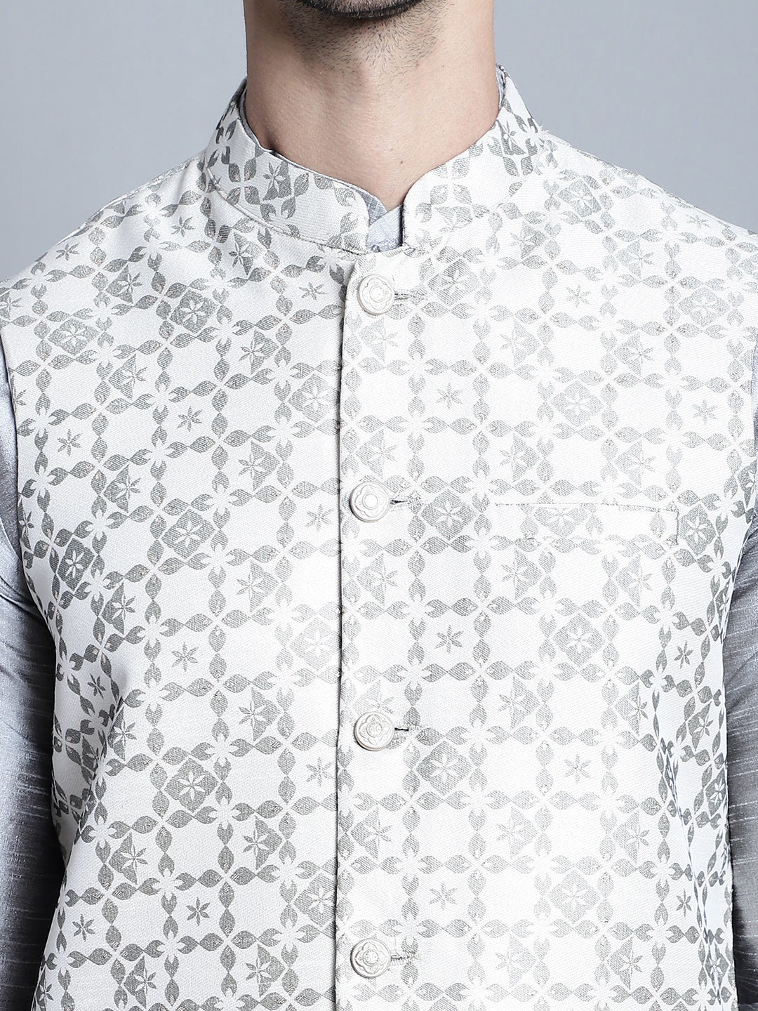 Jompers Men's Woven Design Nehru Jacket - Cream - Distacart