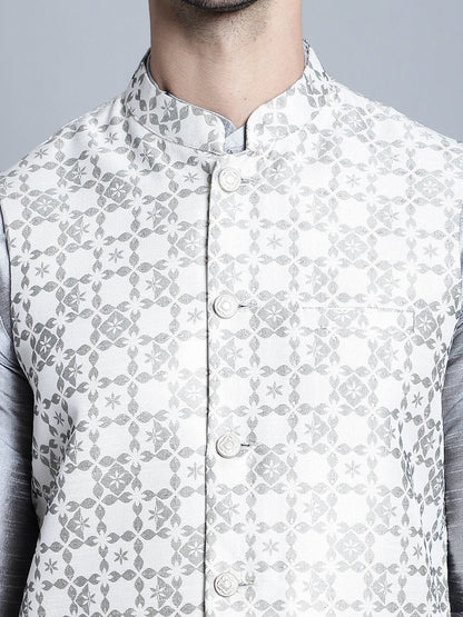 Jompers Men's Woven Design Nehru Jacket - Cream - Distacart