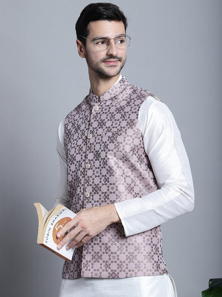 Jompers Men's Woven Design Nehru Jacket - Magenta - Distacart