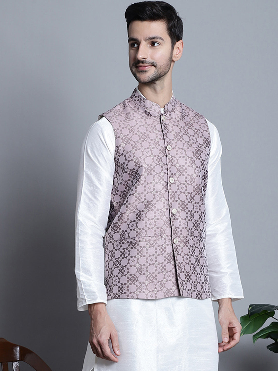 Jompers Men's Woven Design Nehru Jacket - Magenta - Distacart