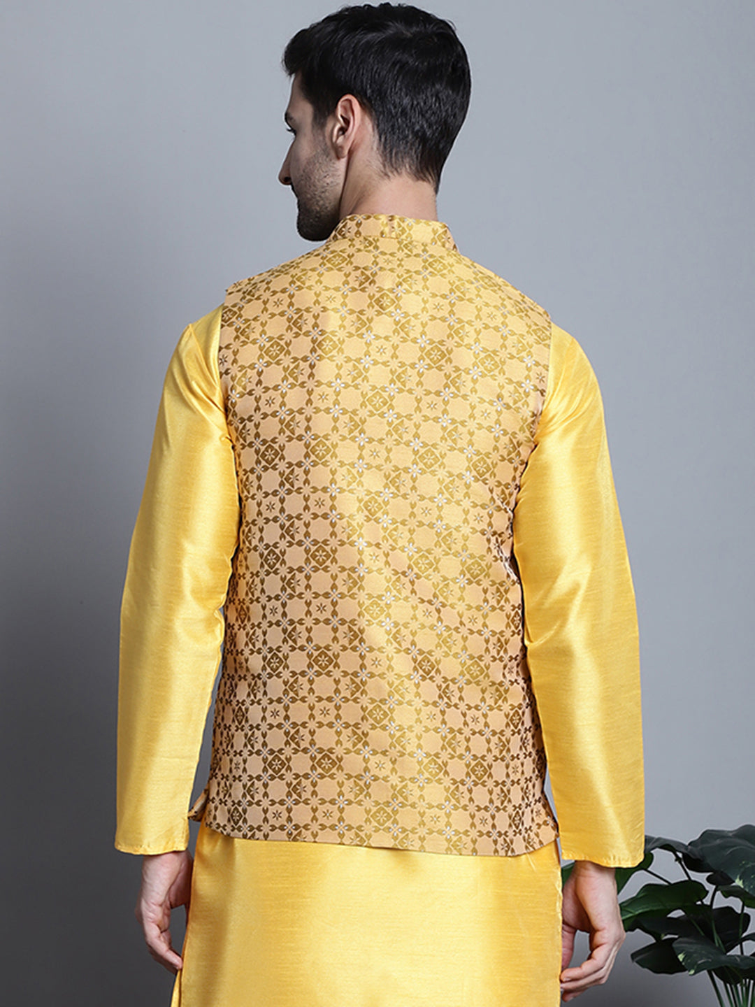 Jompers Men's Woven Design Nehru Jacket - Mustard - Distacart