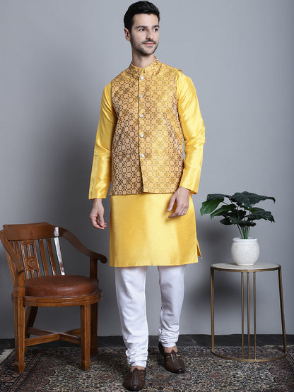 Jompers Men's Woven Design Nehru Jacket - Mustard - Distacart