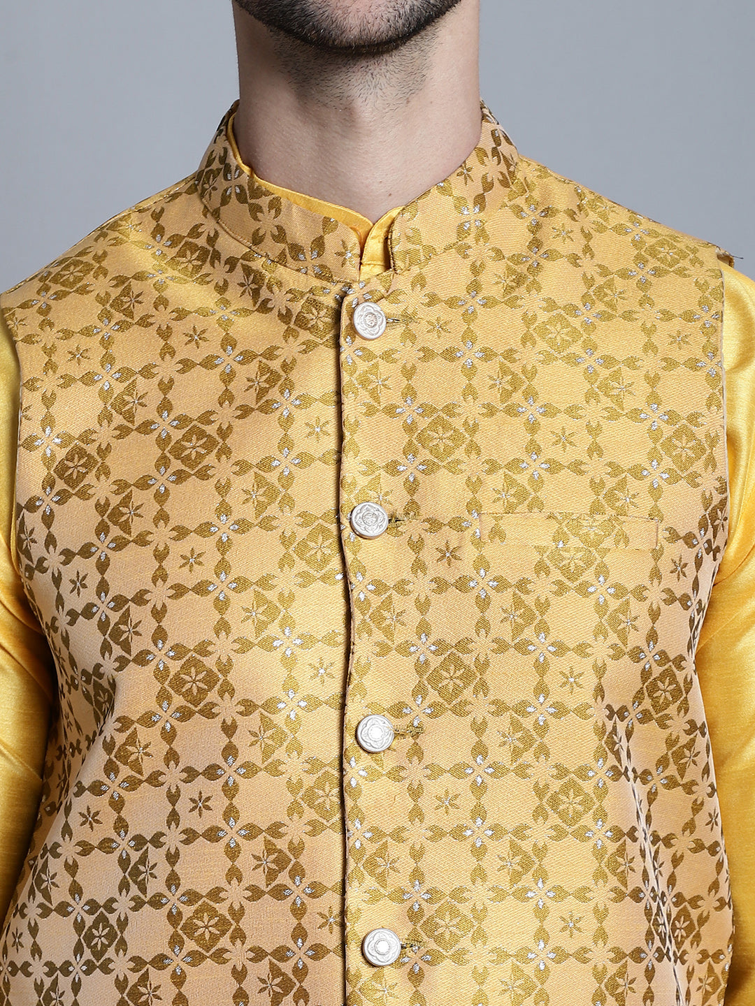 Jompers Men's Woven Design Nehru Jacket - Mustard - Distacart