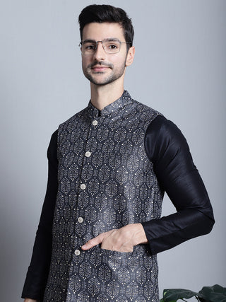 Jompers Men's Printed Nehru Jacket - Charcoal - Distacart