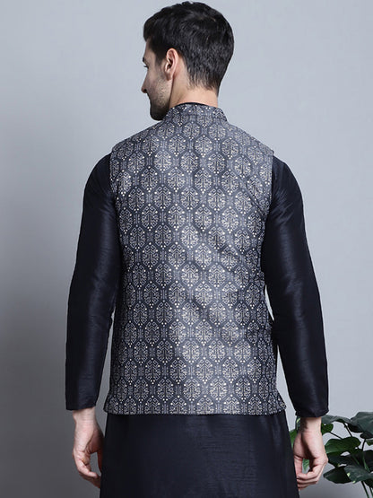 Jompers Men's Printed Nehru Jacket - Charcoal - Distacart