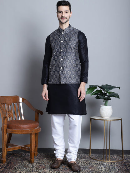 Jompers Men's Printed Nehru Jacket - Charcoal - Distacart