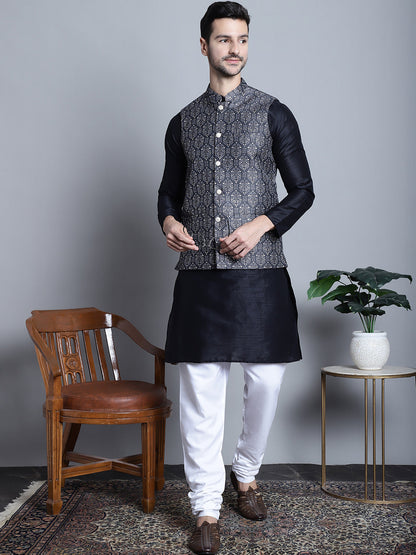 Jompers Men's Printed Nehru Jacket - Charcoal - Distacart