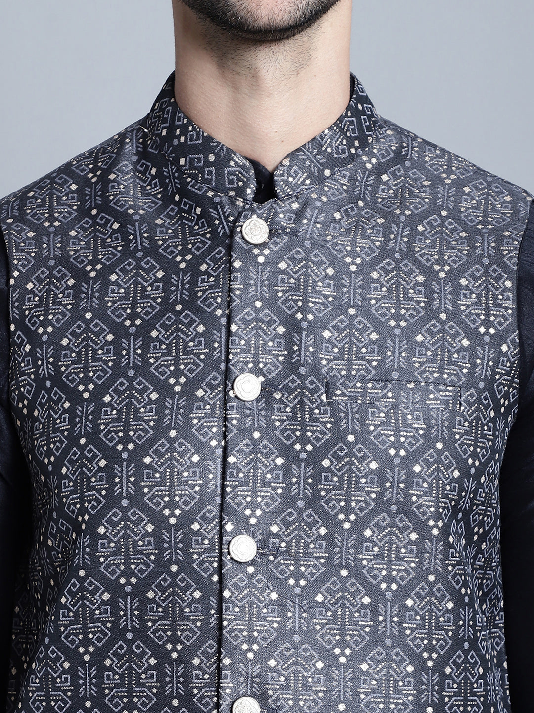 Jompers Men's Printed Nehru Jacket - Charcoal - Distacart