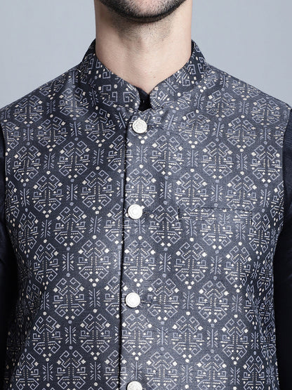 Jompers Men's Printed Nehru Jacket - Charcoal - Distacart